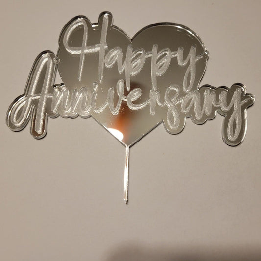 Mirrored Acryllic Happy Anniversary Cake Topper