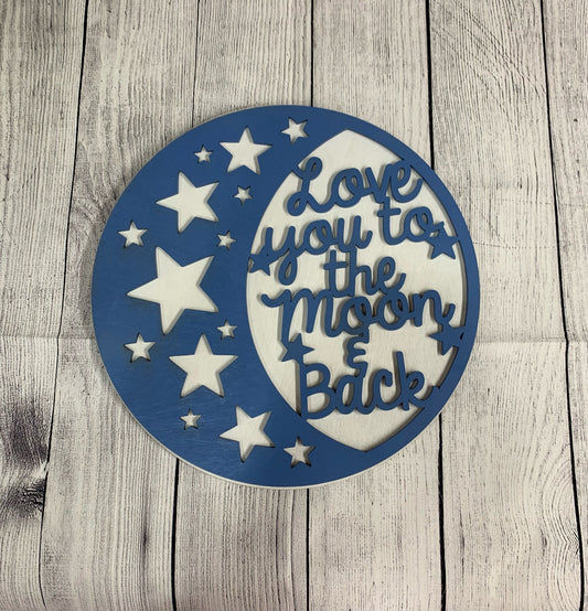 I love you to the moon and back nursery door hanger