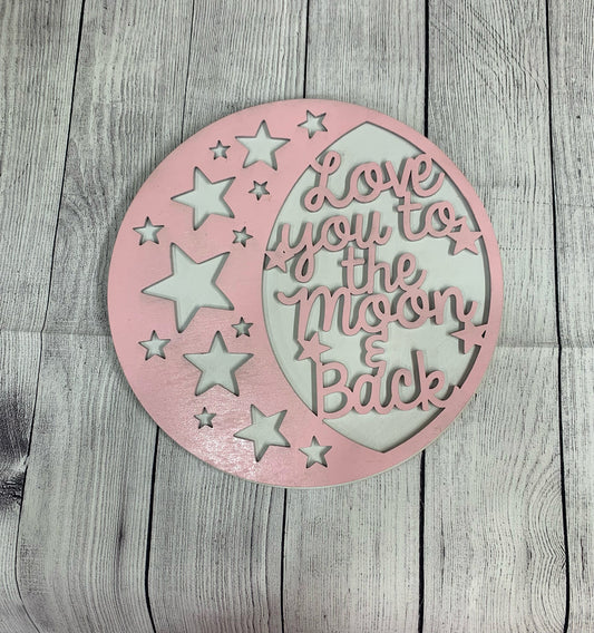 I love you to the moon and back nursery door hanger